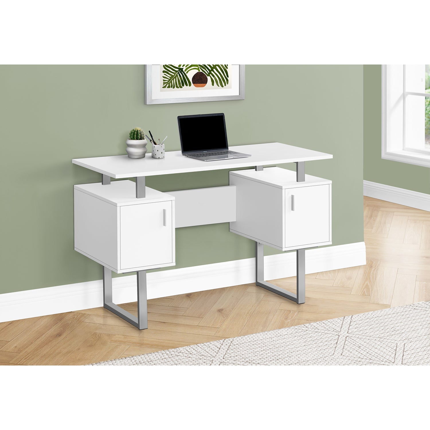 Monarch Specialties I 7605 - Bureau, Bureau À Domicile, Ordinateur Portable, Rangement, 48"L, Travail, Laminé Blanc, Métal Gris, Contemporain, Moderne - Simple Boutique