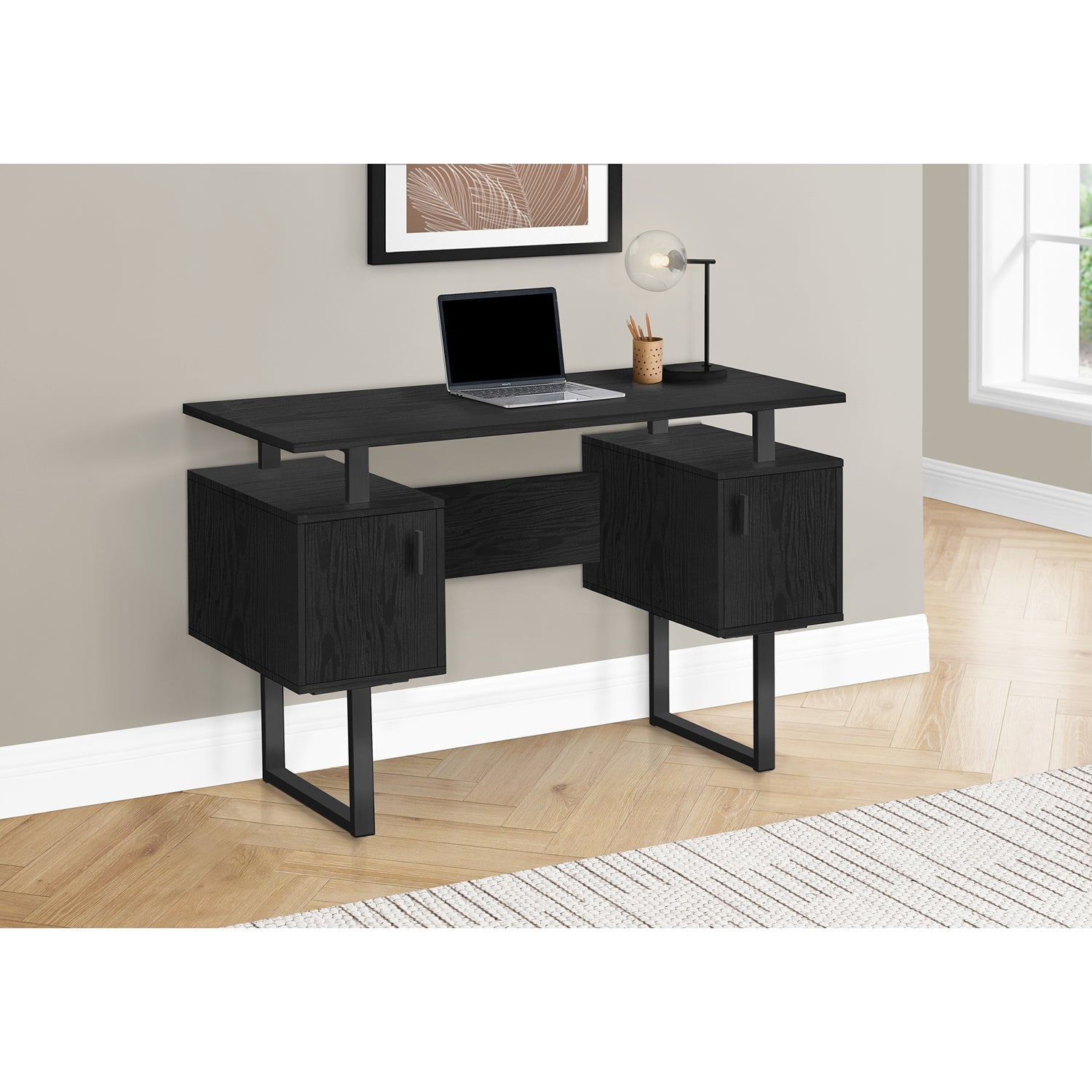 Monarch Specialties I 7606 - Bureau, Bureau À Domicile, Ordinateur Portable, Rangement, 48"L, Travail, Laminé Noir, Métal Noir, Contemporain, Moderne - Simple Boutique