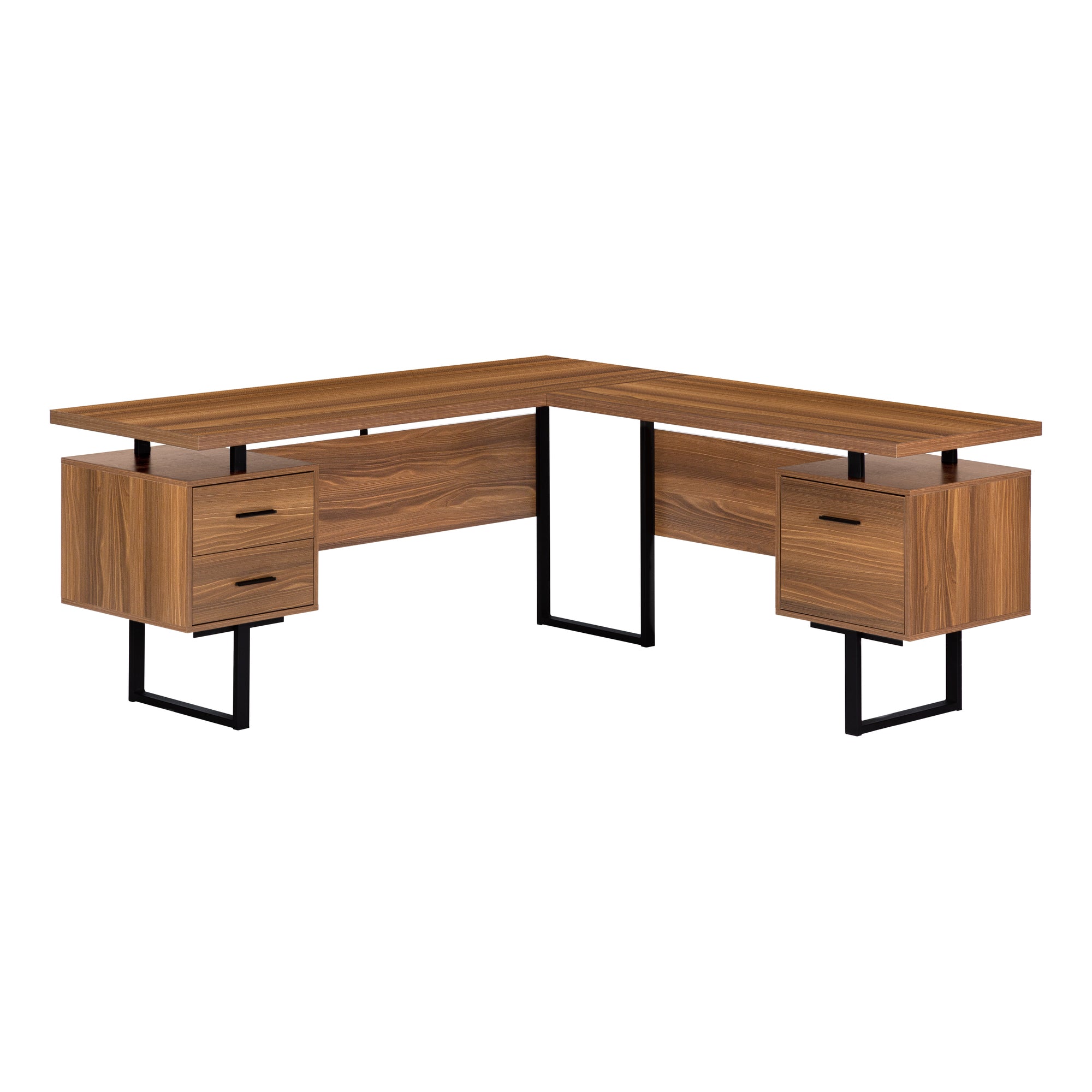 Monarch Specialties I 7610 Bureau, Bureau À Domicile, Coin, Configuration Gauche, Droite, Tiroirs De Rangement, 70"l, Forme De L, Travail, Ordinateur Portable, Métal, Stratifié, Noyer, Noir, Contemporain, Moderne - Simple Boutique