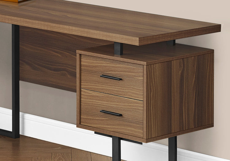 Monarch Specialties I 7610 Bureau, Bureau À Domicile, Coin, Configuration Gauche, Droite, Tiroirs De Rangement, 70"l, Forme De L, Travail, Ordinateur Portable, Métal, Stratifié, Noyer, Noir, Contemporain, Moderne - Simple Boutique