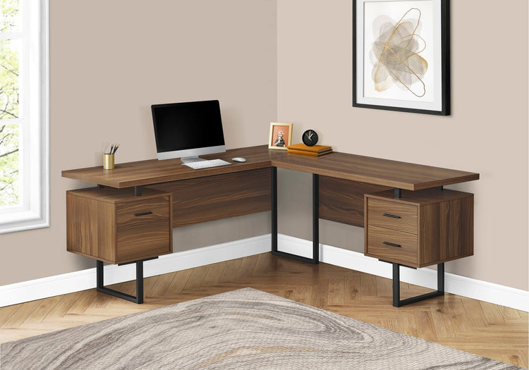 Monarch Specialties I 7610 Bureau, Bureau À Domicile, Coin, Configuration Gauche, Droite, Tiroirs De Rangement, 70"l, Forme De L, Travail, Ordinateur Portable, Métal, Stratifié, Noyer, Noir, Contemporain, Moderne - Simple Boutique
