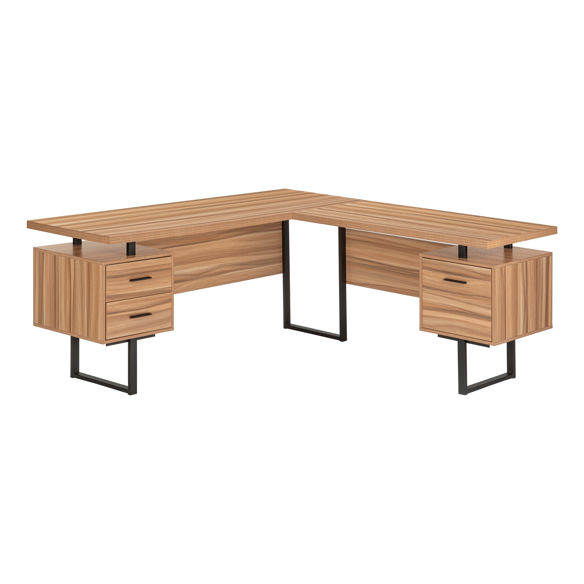 Monarch Specialties I 7612 Bureau, Bureau À Domicile, Coin, Configuration Gauche, Droite, Tiroirs De Rangement, 70"l, Forme De L, Travail, Ordinateur Portable, Métal, Stratifié, Brun, Noir, Contemporain, Moderne - Simple Boutique