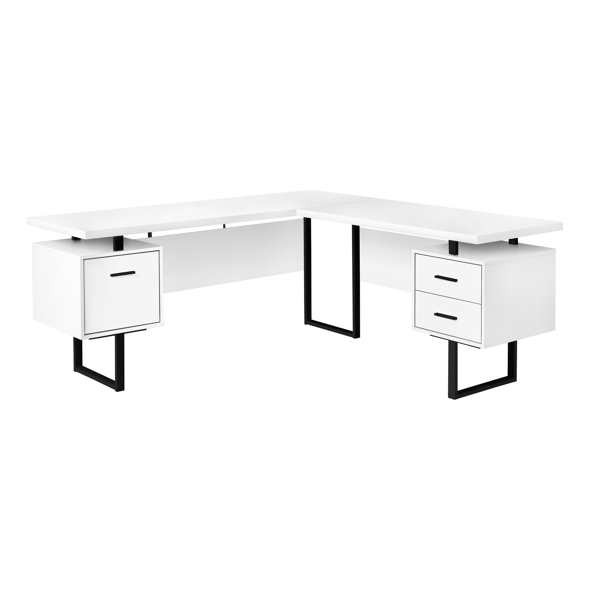 Monarch Specialties I 7616 Bureau, Bureau À Domicile, Coin, Configuration Gauche, Droite, Tiroirs De Rangement, 70"l, Forme De L, Travail, Ordinateur Portable, Métal, Stratifié, Blanc, Noir, Contemporain, Moderne - Simple Boutique