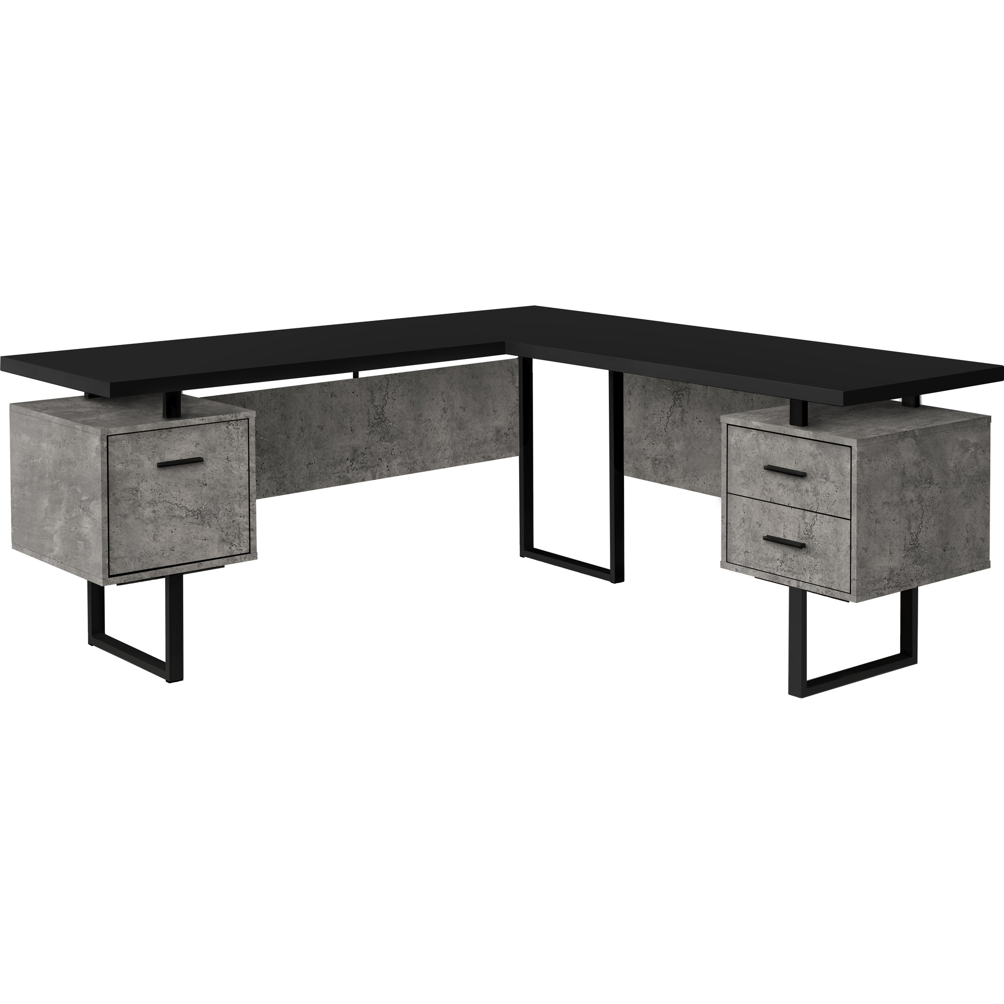 Monarch Specialties I 7617 Bureau, Bureau À Domicile, Coin, Configuration Gauche, Droite, Tiroirs De Rangement, 70"l, Forme De L, Travail, Ordinateur Portable, Métal, Stratifié, Gris, Noir, Contemporain, Moderne - Simple Boutique