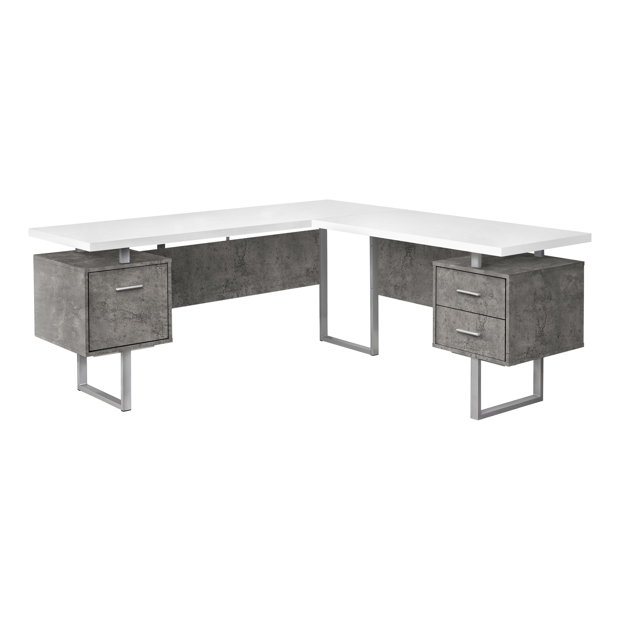 Monarch Specialties I 7618 Bureau, Bureau À Domicile, Coin, Configuration Gauche, Droite, Tiroirs De Rangement, 70"l, Forme De L, Travail, Ordinateur Portable, Métal, Stratifié, Gris, Blanc, Contemporain, Moderne - Simple Boutique