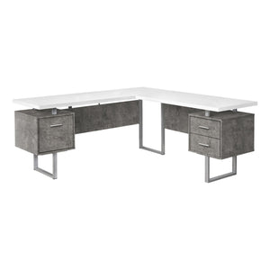 Monarch Specialties I 7618 Bureau, Bureau À Domicile, Coin, Configuration Gauche, Droite, Tiroirs De Rangement, 70"l, Forme De L, Travail, Ordinateur Portable, Métal, Stratifié, Gris, Blanc, Contemporain, Moderne - Simple Boutique