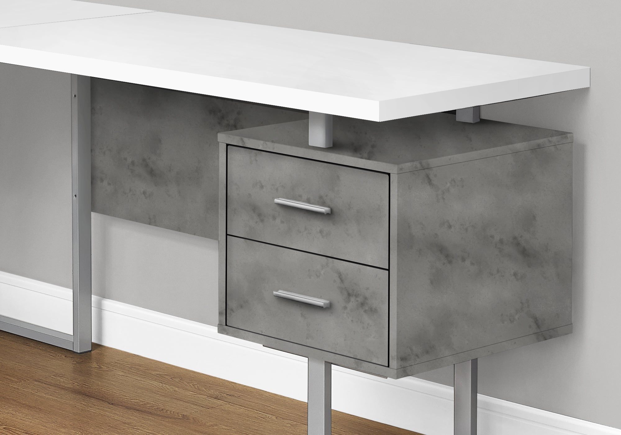 Monarch Specialties I 7618 Bureau, Bureau À Domicile, Coin, Configuration Gauche, Droite, Tiroirs De Rangement, 70"l, Forme De L, Travail, Ordinateur Portable, Métal, Stratifié, Gris, Blanc, Contemporain, Moderne - Simple Boutique