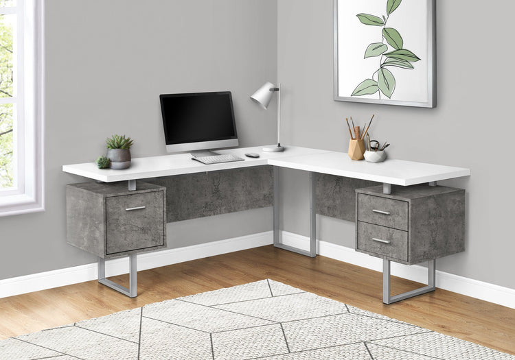 Monarch Specialties I 7618 Bureau, Bureau À Domicile, Coin, Configuration Gauche, Droite, Tiroirs De Rangement, 70"l, Forme De L, Travail, Ordinateur Portable, Métal, Stratifié, Gris, Blanc, Contemporain, Moderne - Simple Boutique