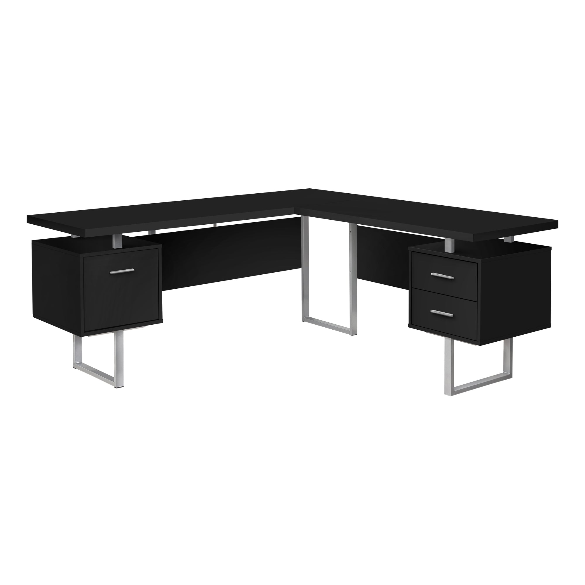 Monarch Specialties I 7619 Bureau, Bureau À Domicile, Coin, Configuration Gauche, Droite, Tiroirs De Rangement, 70"l, Forme De L, Travail, Ordinateur Portable, Métal, Stratifié, Noir, Gris, Contemporain, Moderne - Simple Boutique