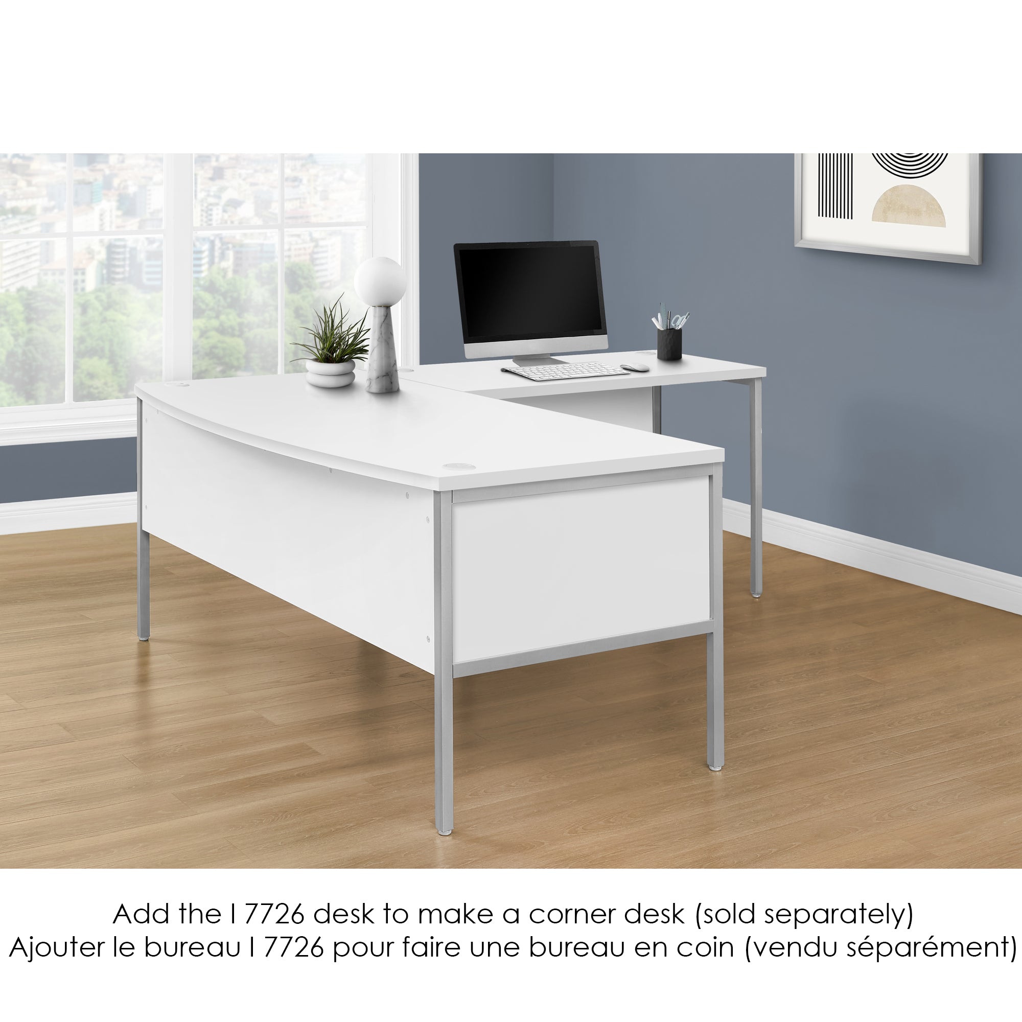 Monarch Specialties I 7725 - Bureau, 72"L, Bureau À Domicile, Travail, Ordinateur Portable, Qualité Commerciale, Tiroir De Rangement De Fichiers, Stratifié Blanc, Métal Argenté, Contemporain, Moderne - Simple Boutique