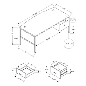 Monarch Specialties I 7725 - Bureau, 72"L, Bureau À Domicile, Travail, Ordinateur Portable, Qualité Commerciale, Tiroir De Rangement De Fichiers, Stratifié Blanc, Métal Argenté, Contemporain, Moderne - Simple Boutique