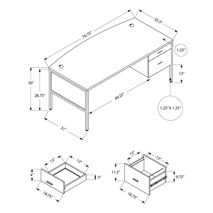 Monarch Specialties I 7725 - Bureau, 72"L, Bureau À Domicile, Travail, Ordinateur Portable, Qualité Commerciale, Tiroir De Rangement De Fichiers, Stratifié Blanc, Métal Argenté, Contemporain, Moderne - Simple Boutique