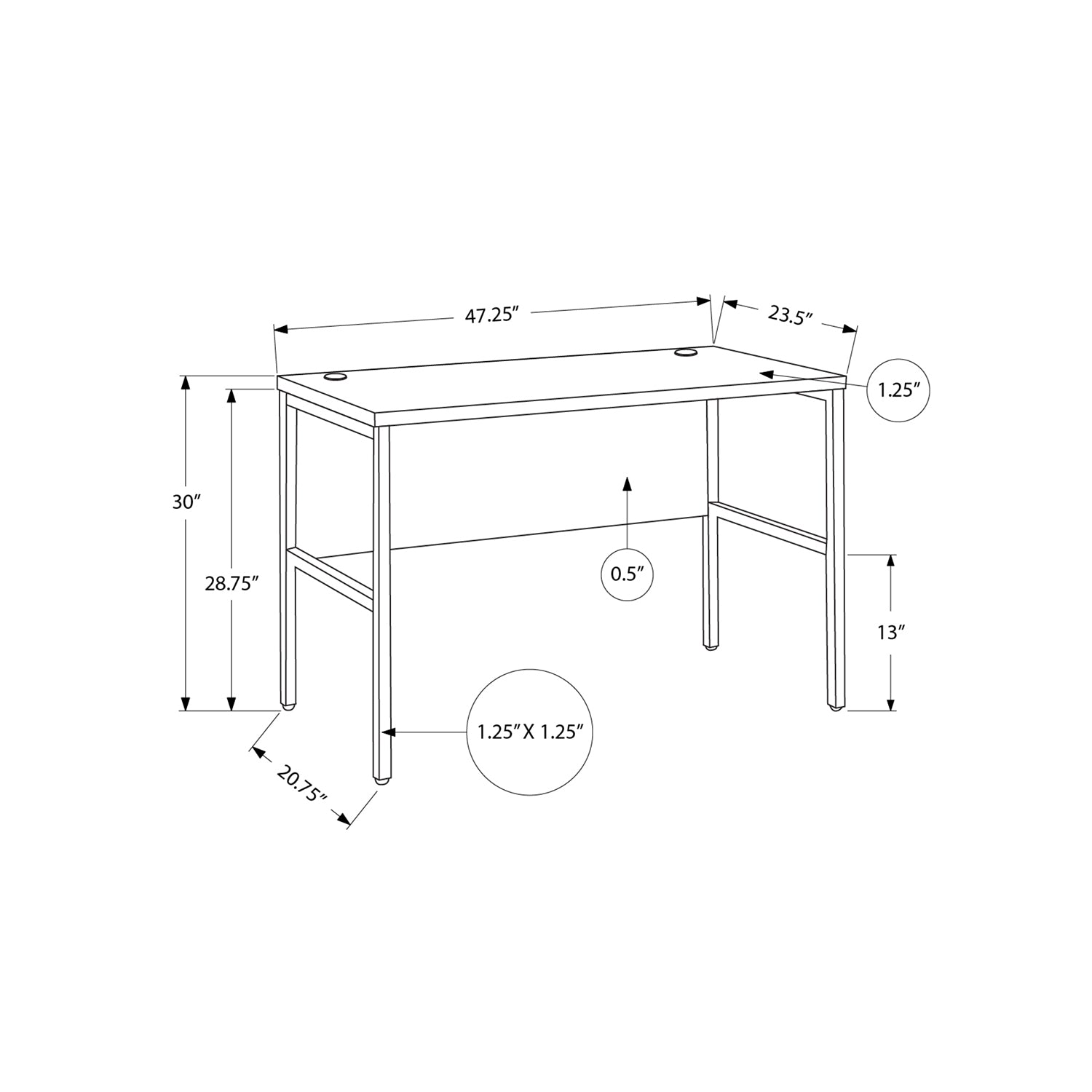 Monarch Specialties I 7726 - Bureau, 48"L, Travail, Bureau À Domicile, Qualité Commerciale, Stratifié Blanc, Métal Argenté, Contemporain, Moderne - Simple Boutique