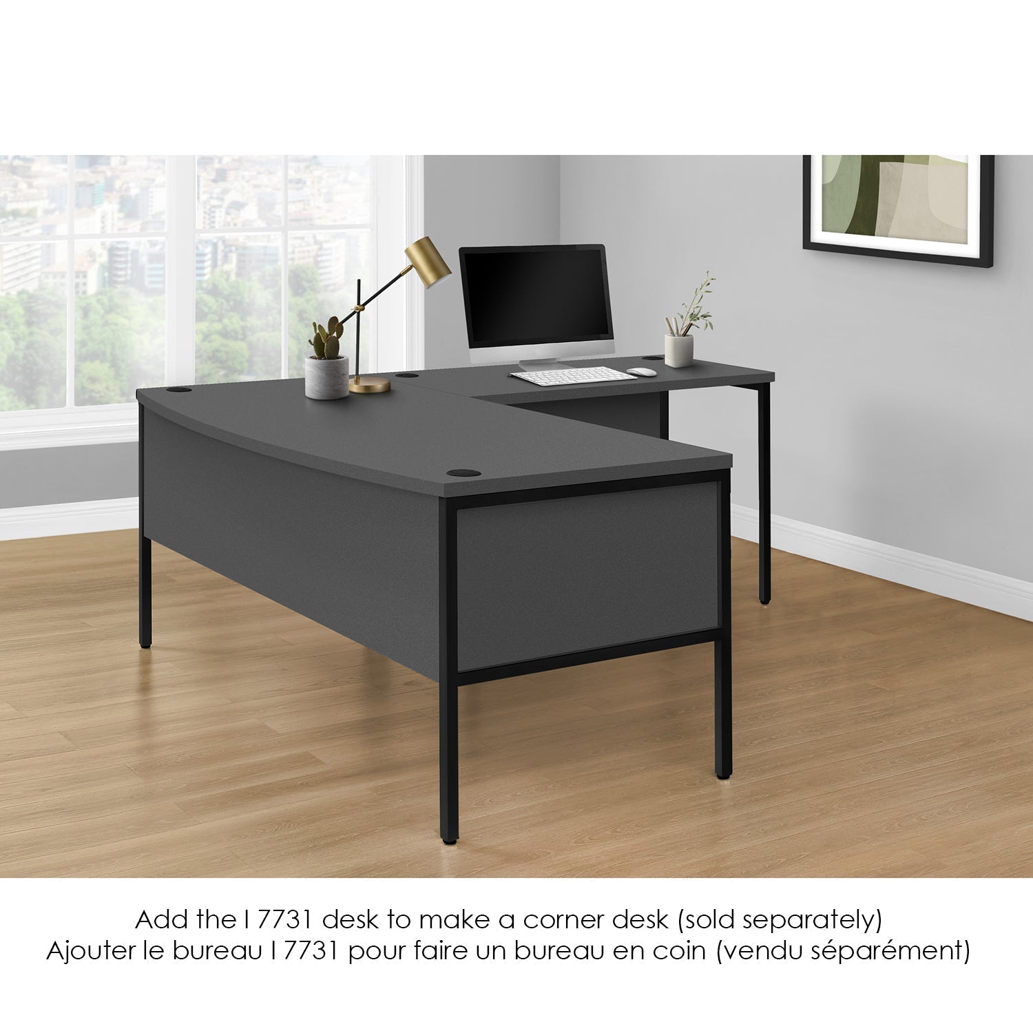 Monarch Specialties I 7730 - Bureau, 72"L, Bureau À Domicile, Travail, Ordinateur Portable, Qualité Commerciale, Tiroir De Rangement De Fichiers, Stratifié Gris, Métal Noir, Contemporain, Moderne - Simple Boutique