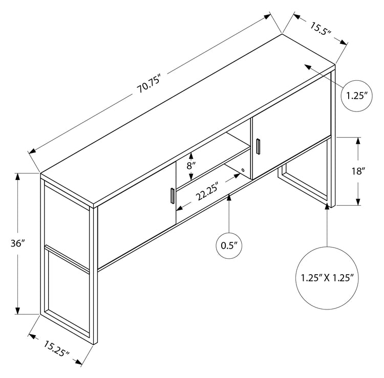 Monarch Specialties I 7733 - Huche De Bureau, 72"L, Travail, Portes De Stockage, Travail, Qualité Commerciale, Stratifié Gris, Métal Noir, Contemporain, Moderne - Simple Boutique