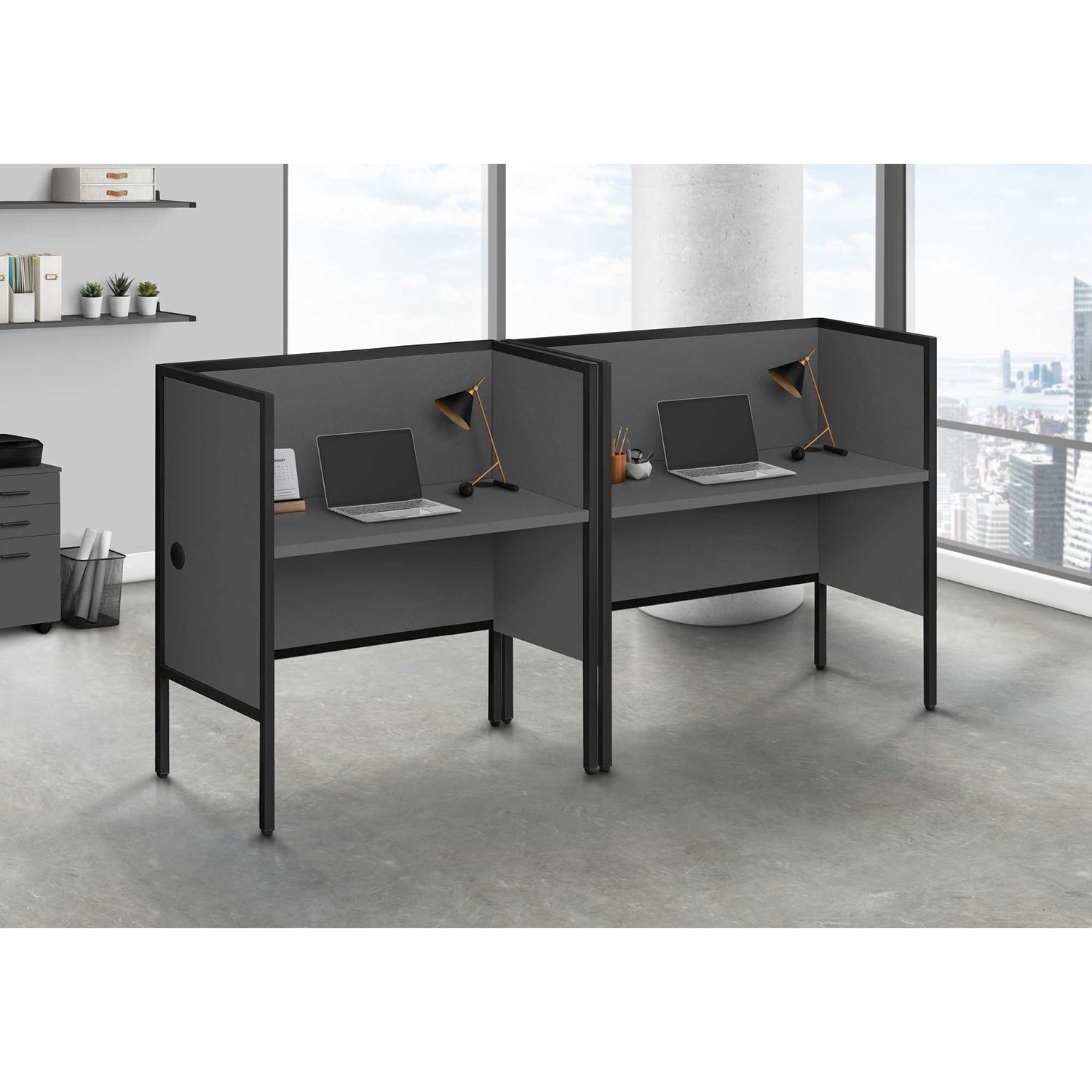 Monarch Specialties I 7734 - Bureau A Cloison, 48"L, Bureau, Travail, Qualité Commerciale, Stratifié Gris, Métal Noir, Contemporain, Moderne - Simple Boutique