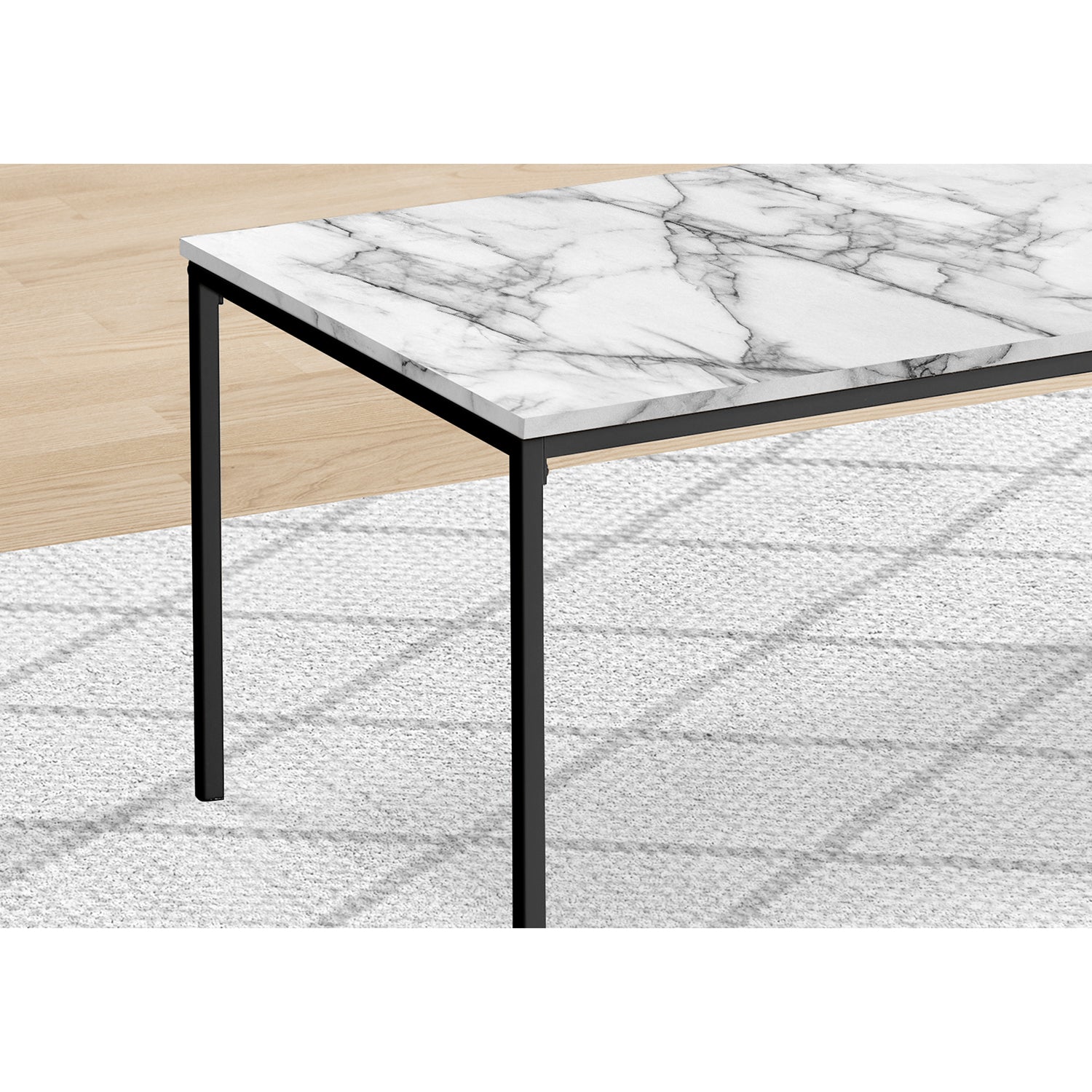 Monarch Specialties I 7892P - Ens De Tables, Ensemble 3pcs, Café, Bout, Métal Noir, Stratifié Aspect Marbre Blanc, Contemporain, Moderne - Simple Boutique
