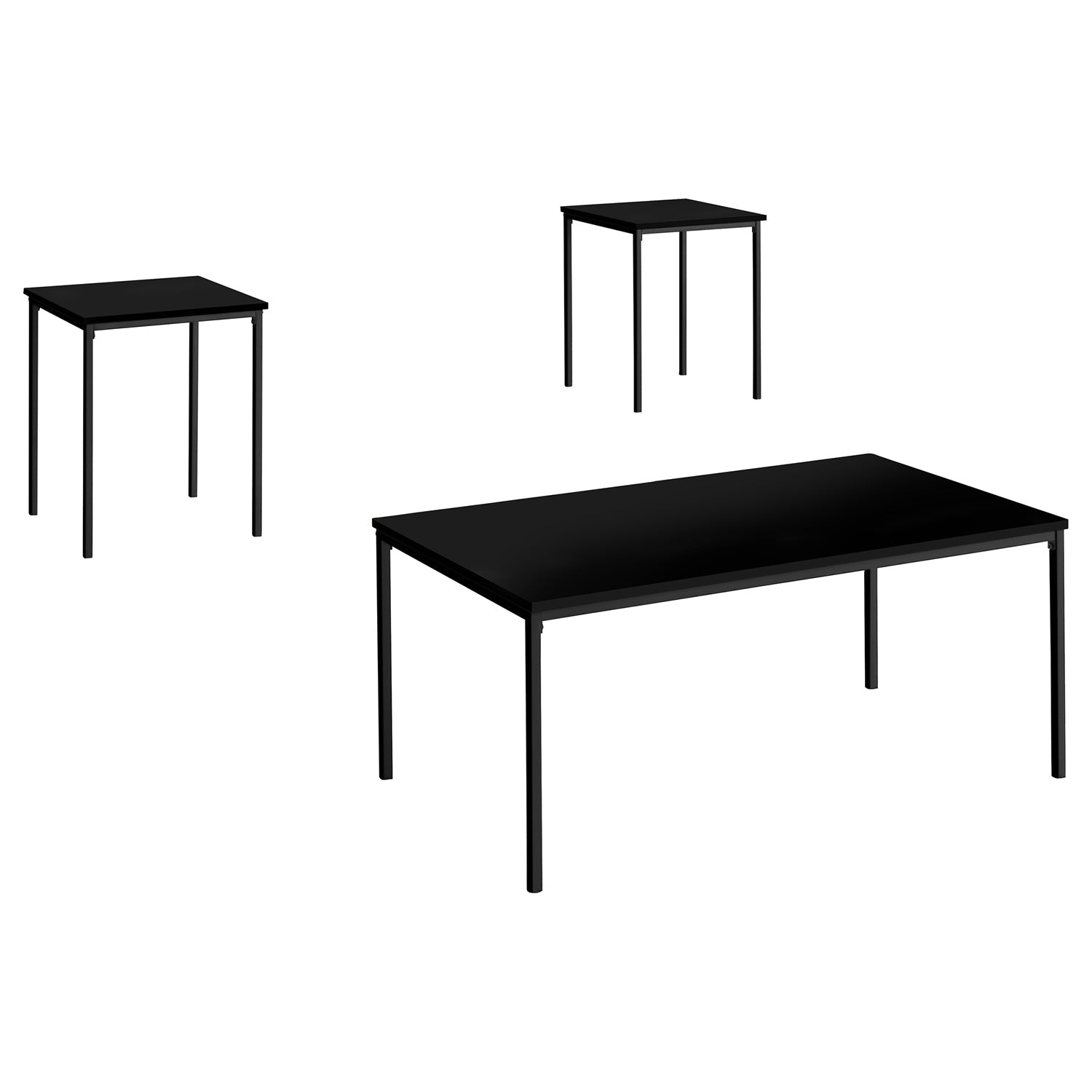 Monarch Specialties I 7894P - Ens De Tables, Ensemble 3pcs, Café, Bout, Métal Noir, Laminé Noir, Contemporain, Moderne - Simple Boutique
