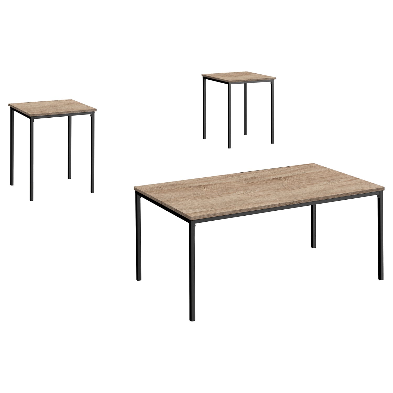 Monarch Specialties I 7895P - Ens De Tables, Ensemble 3pcs, Café, Bout, Métal Noir, Laminé Taupe Foncé, Contemporain, Moderne - Simple Boutique