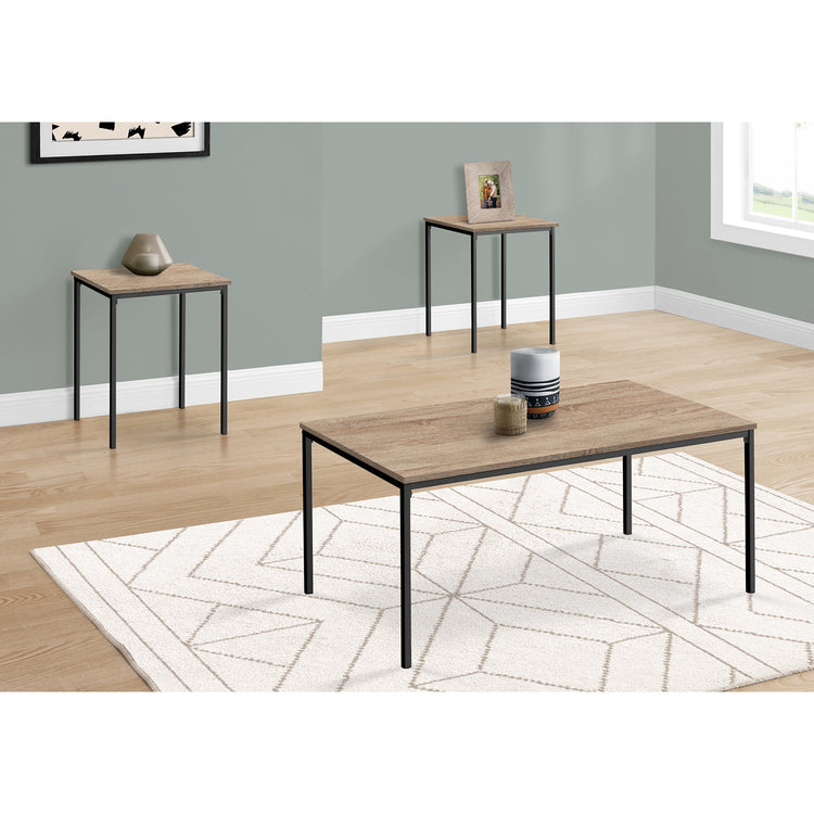 Monarch Specialties I 7895P - Ens De Tables, Ensemble 3pcs, Café, Bout, Métal Noir, Laminé Taupe Foncé, Contemporain, Moderne - Simple Boutique