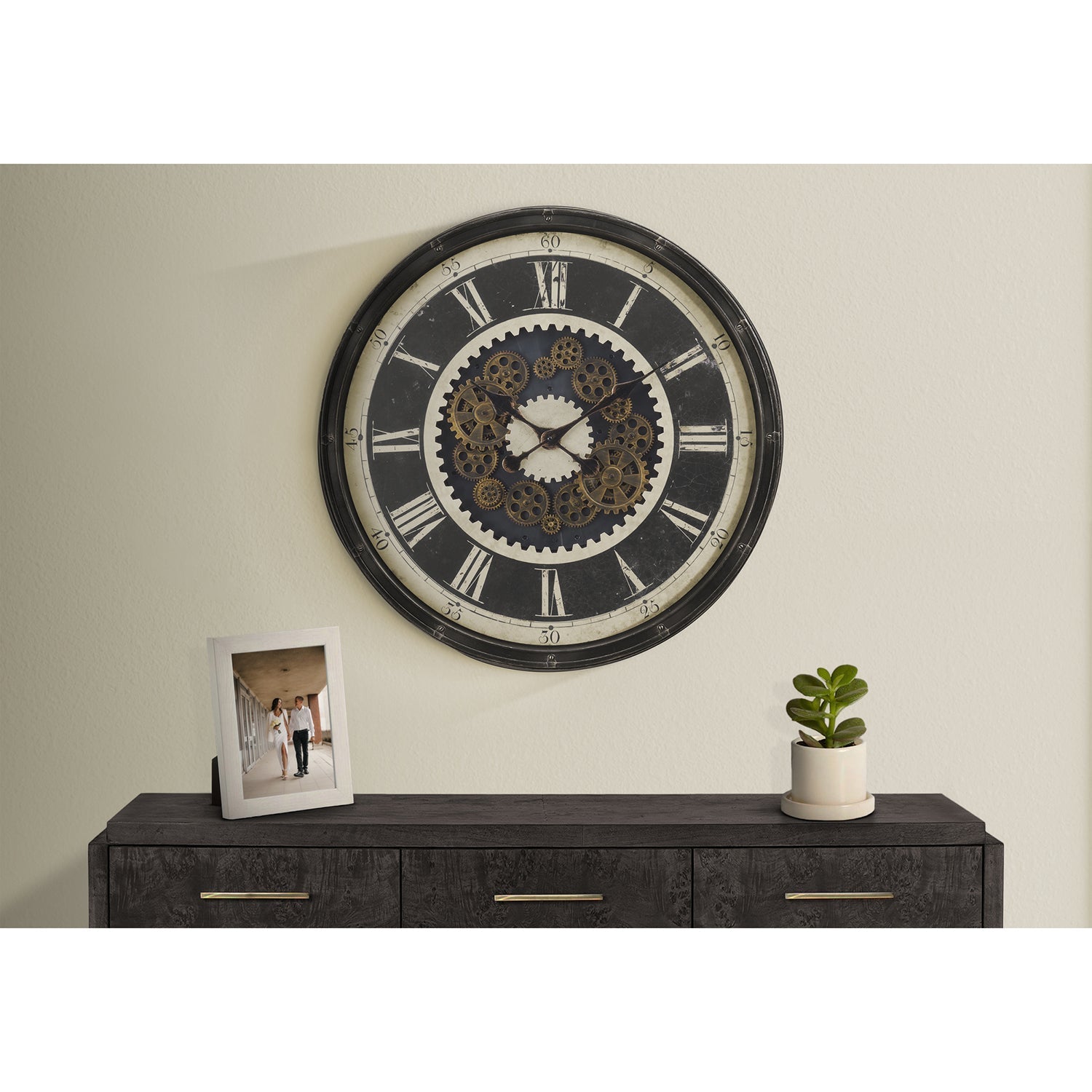 Monarch Specialties I 9031 - Horloge, 30" Rond, Mécanisme D'engrenage, Surdimensionné Grand, Horloge Murale, Brun, Transitionnel - Simple Boutique