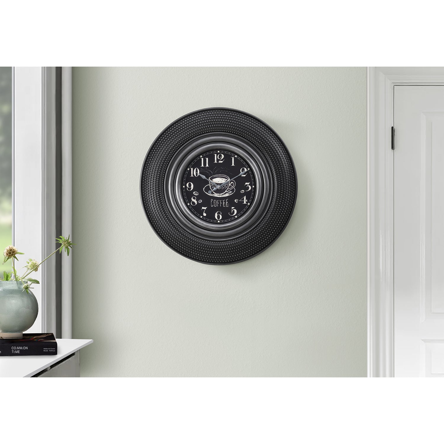 Monarch Specialties I 9044 - Horloge, 20" Rond, Gris Charbon, Transitionnel - Simple Boutique