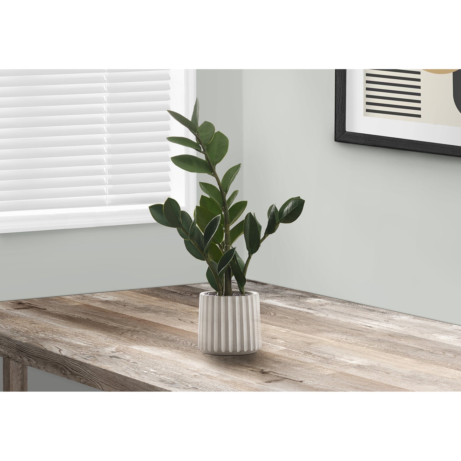 Monarch Specialties I 9500 - Plante Artificielle, 20" De Haut, Zz, Intérieur, Faux, Faux, Tableau, Verdure, Mis En Pot, Vraie Touche, Décoratif, Feuilles Vertes, Pot De Ciment Gris - Simple Boutique