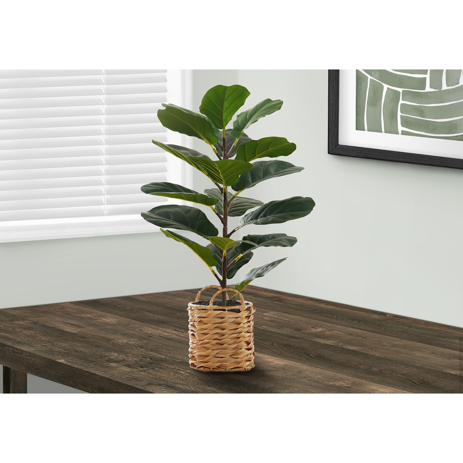 Monarch Specialties I 9505 - Plante Artificielle, 28" De Haut, Arbre À Violons, Intérieur, Faux, Faux, Étage, Verdure, Mis En Pot, Vraie Touche, Décoratif, Feuilles Vertes, Panier Tissé Beige - Simple Boutique