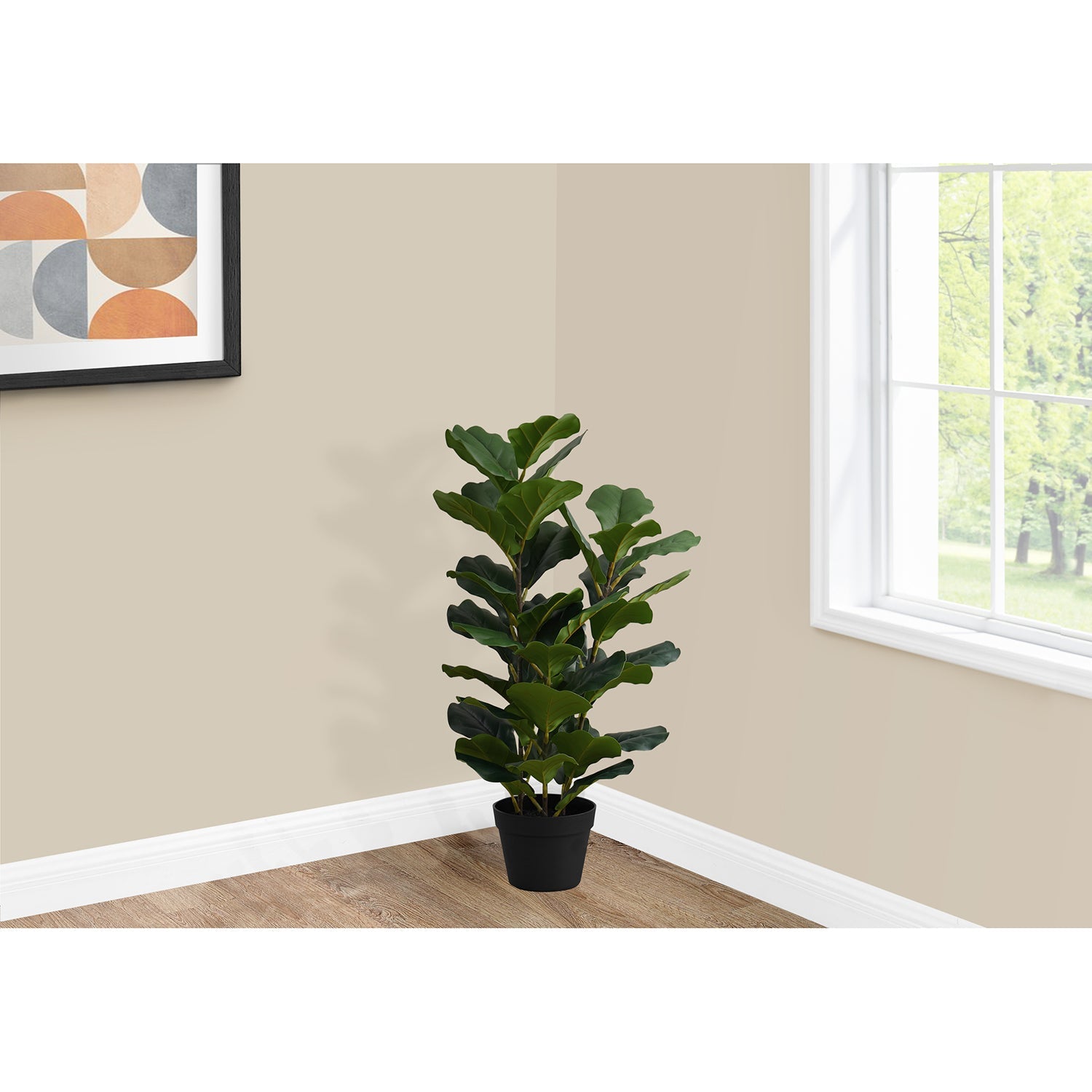 Monarch Specialties I 9511 - Plante Artificielle, 32" De Haut, Arbre À Violons, Intérieur, Faux, Faux, Étage, Verdure, Mis En Pot, Vraie Touche, Décoratif, Feuilles Vertes, Pot Noir - Simple Boutique
