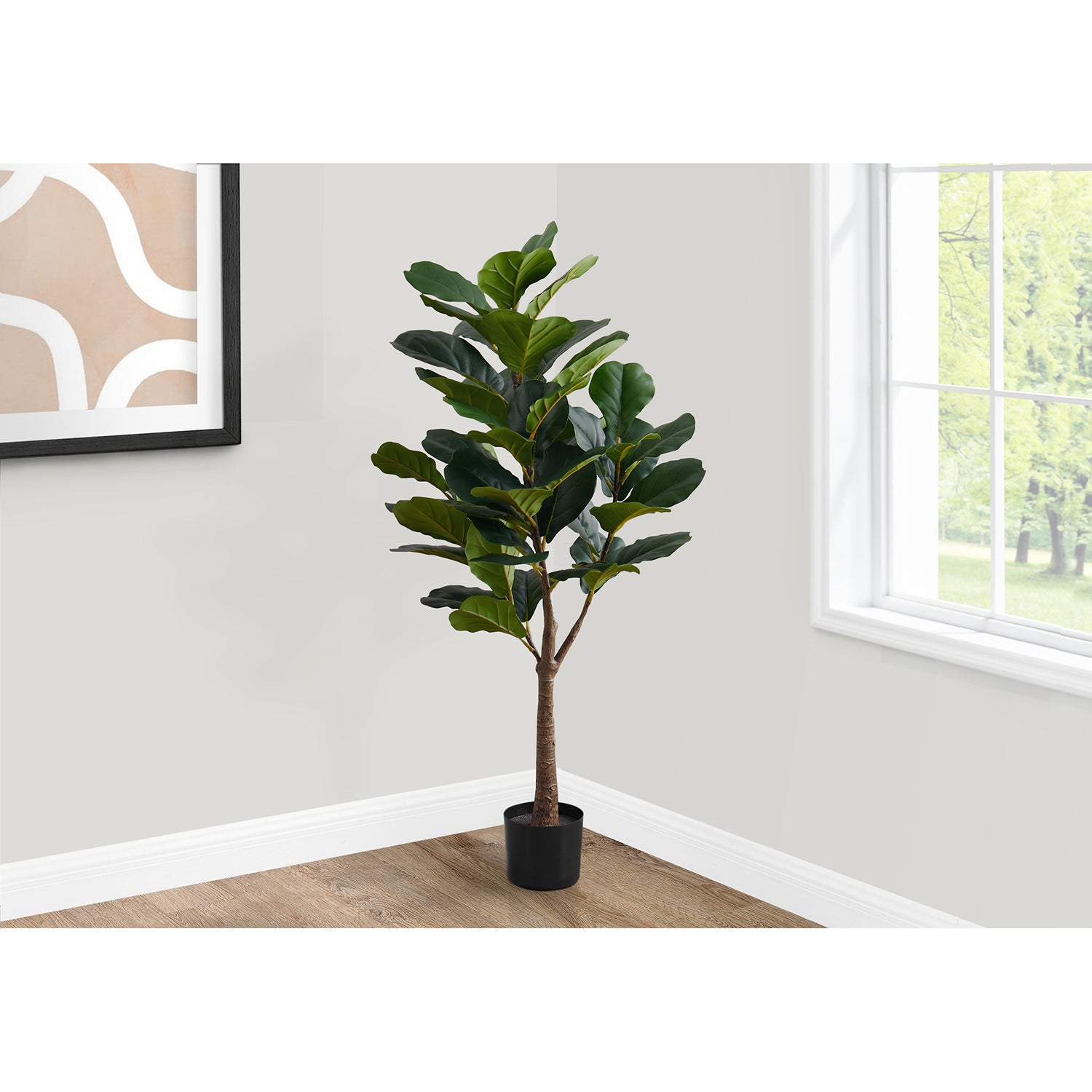 Monarch Specialties I 9515 - Plante Artificielle, 47" De Haut, Arbre À Violons, Intérieur, Faux, Faux, Étage, Verdure, Mis En Pot, Vraie Touche, Décoratif, Feuilles Vertes, Pot Noir - Simple Boutique