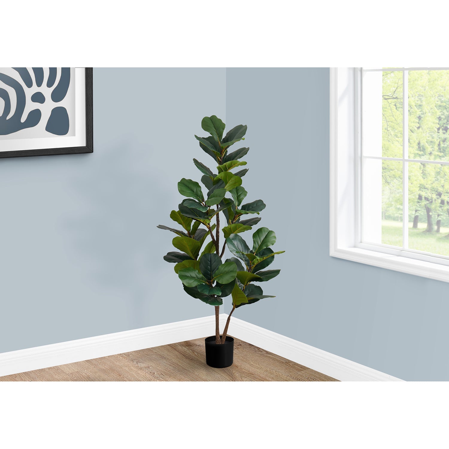 Monarch Specialties I 9517 - Plante Artificielle, 49" De Haut, Arbre À Violons, Intérieur, Faux, Faux, Étage, Verdure, Mis En Pot, Vraie Touche, Décoratif, Feuilles Vertes, Pot Noir - Simple Boutique