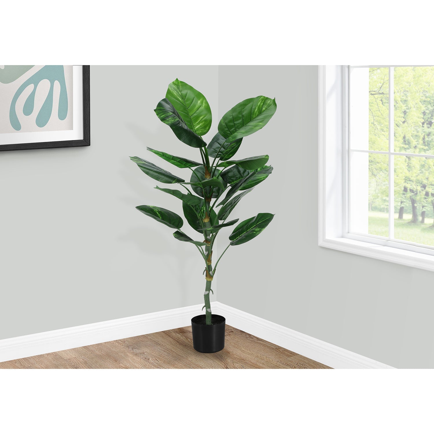 Monarch Specialties I 9519 - Plante Artificielle, 54" De Haut, Arbre De Dieffenbachia, Intérieur, Faux, Faux, Étage, Verdure, Mis En Pot, Vraie Touche, Décoratif, Feuilles Vertes, Pot Noir - Simple Boutique