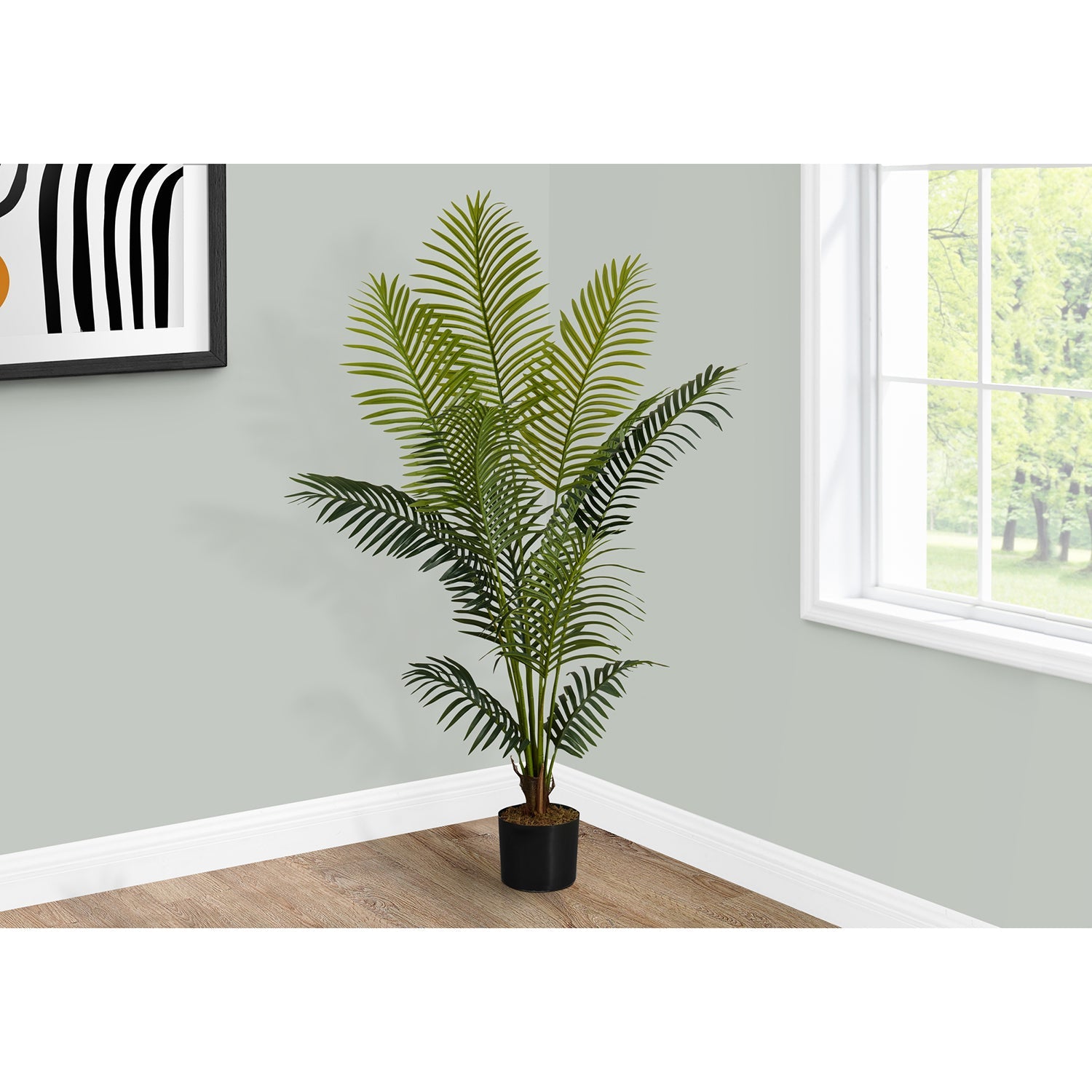 Monarch Specialties I 9536 - Plante Artificielle, 57" De Haut, Palmier, Intérieur, Faux, Faux, Étage, Verdure, Mis En Pot, Vraie Touche, Décoratif, Feuilles Vertes, Pot Noir - Simple Boutique
