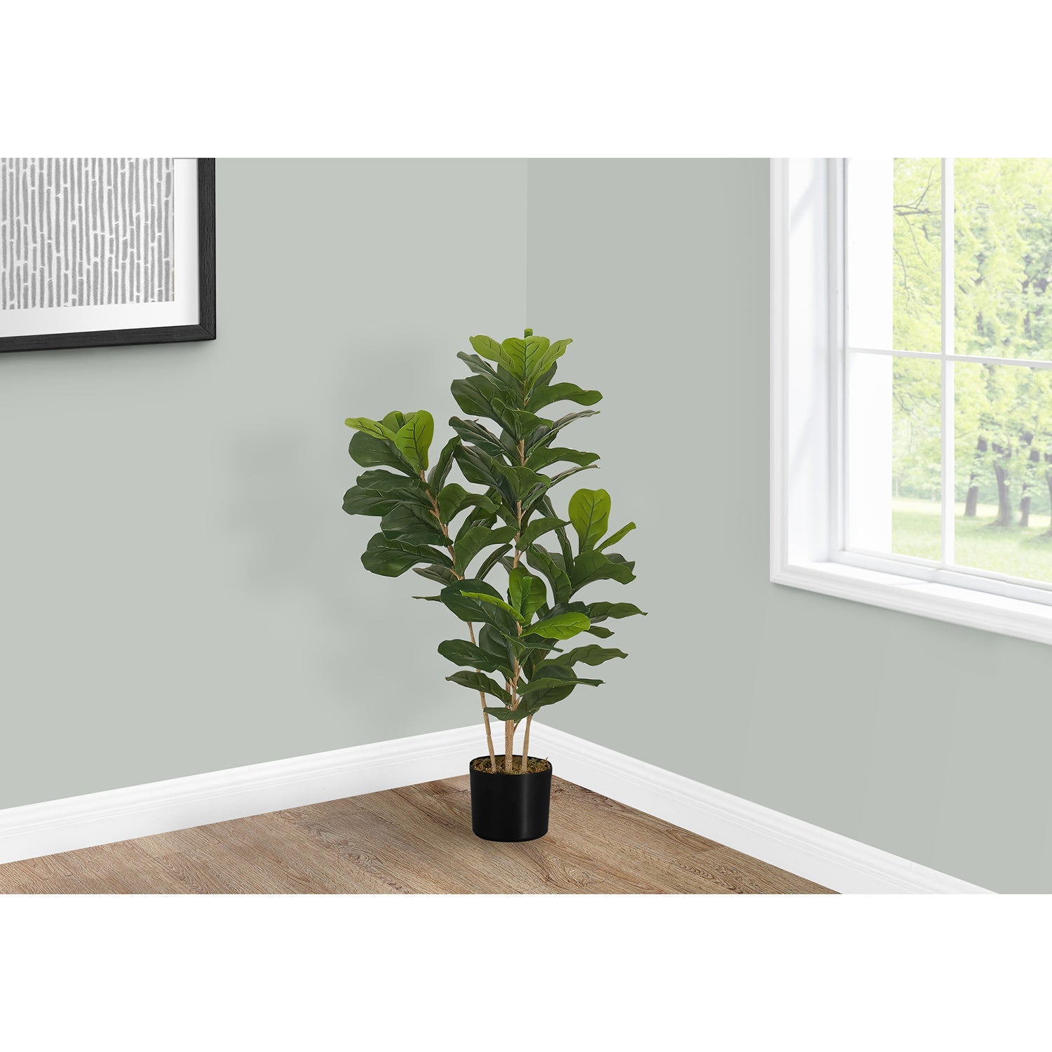 Monarch Specialties I 9540 - Plante Artificielle, 41" De Haut, Arbre À Violons, Intérieur, Faux, Faux, Étage, Verdure, Mis En Pot, Vraie Touche, Décoratif, Feuilles Vertes, Pot Noir - Simple Boutique