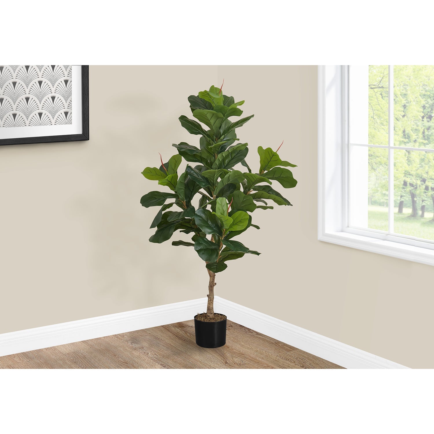 Monarch Specialties I 9541 - Plante Artificielle, 47" De Haut, Arbre À Violons, Intérieur, Faux, Faux, Étage, Verdure, Mis En Pot, Vraie Touche, Décoratif, Feuilles Vertes, Pot Noir - Simple Boutique