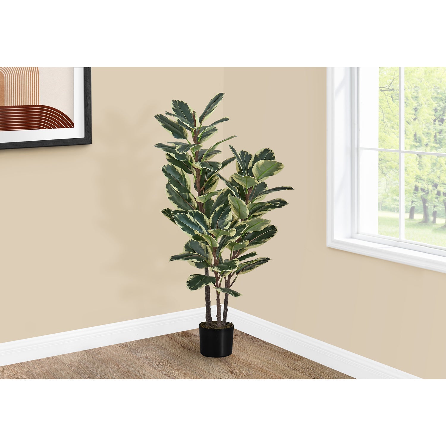 Monarch Specialties I 9544 - Plante Artificielle, 47" De Haut, Chêne, Intérieur, Faux, Faux, Étage, Verdure, Mis En Pot, Vraie Touche, Décoratif, Feuilles Vertes, Pot Noir - Simple Boutique