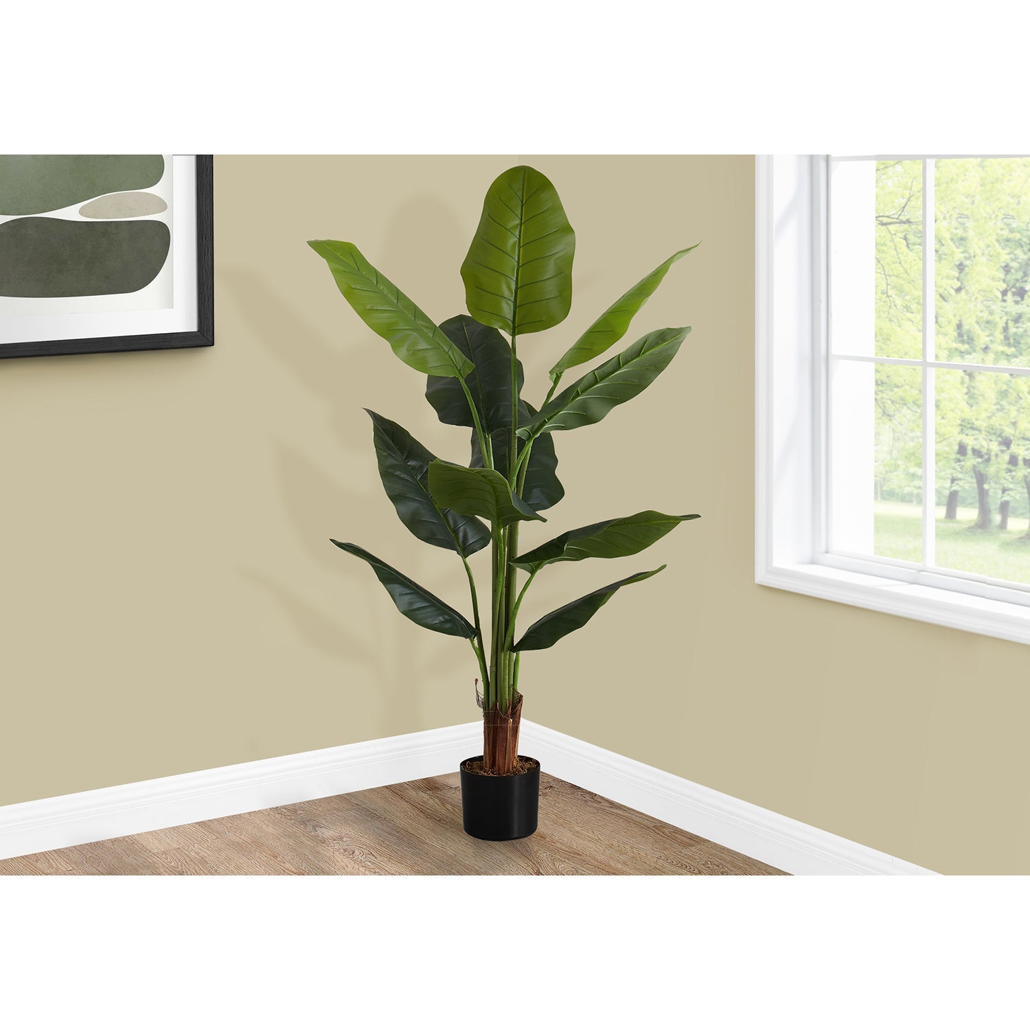 Monarch Specialties I 9545 - Plante Artificielle, 59" De Haut, Arbre Strelitzia, Intérieur, Faux, Faux, Étage, Verdure, Mis En Pot, Vraie Touche, Décoratif, Feuilles Vertes, Pot Noir - Simple Boutique
