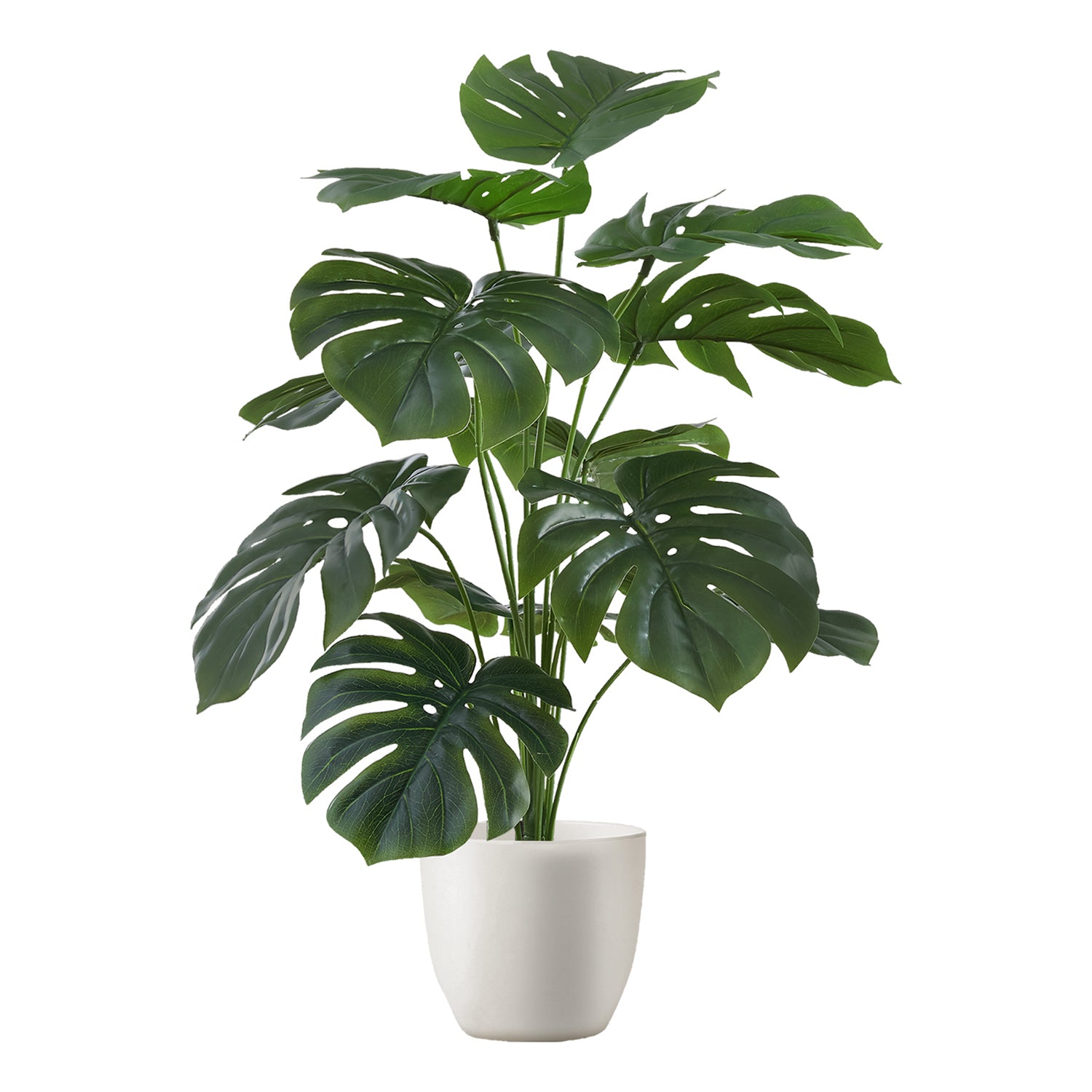 Monarch Specialties I 9551 - Plante Artificielle, 24" De Haut, Monstera, Intérieur, Faux, Faux, Table, Verdure, Mis En Pot, Touche Réelle, Décoratif, Feuilles Vertes, Pot Blanc - Simple Boutique