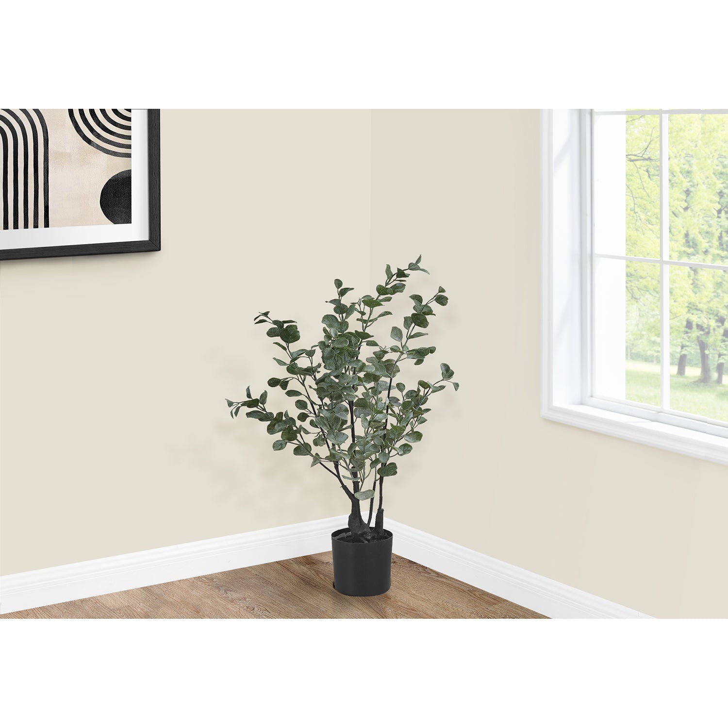 Monarch Specialties I 9562 - Plante Artificielle, 35" De Haut, Arbre D'eucalyptus, Intérieur, Faux, Faux, Étage, Verdure, Mis En Pot, Décoratif, Feuilles Vertes, Pot Noir - Simple Boutique