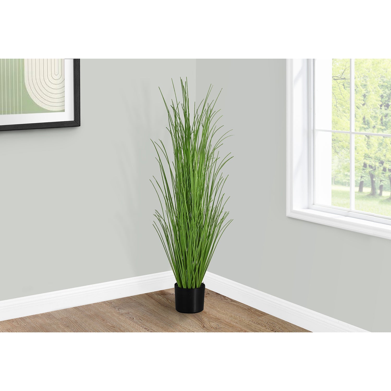 Monarch Specialties I 9565 - Plante Artificielle, 47" De Haut, Arbre D'herbe, Intérieur, Faux, Faux, Étage, Verdure, Mis En Pot, Vraie Touche, Décoratif, Herbe Verte, Pot Noir - Simple Boutique