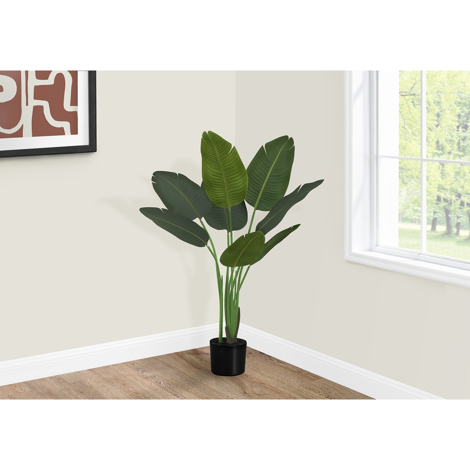 Monarch Specialties I 9569 - Plante Artificielle, 47" De Haut, Arbre Oiseau Du Paradis, Intérieur, Faux, Faux, Étage, Verdure, Mis En Pot, Décoratif, Feuilles Vertes, Pot Noir - Simple Boutique