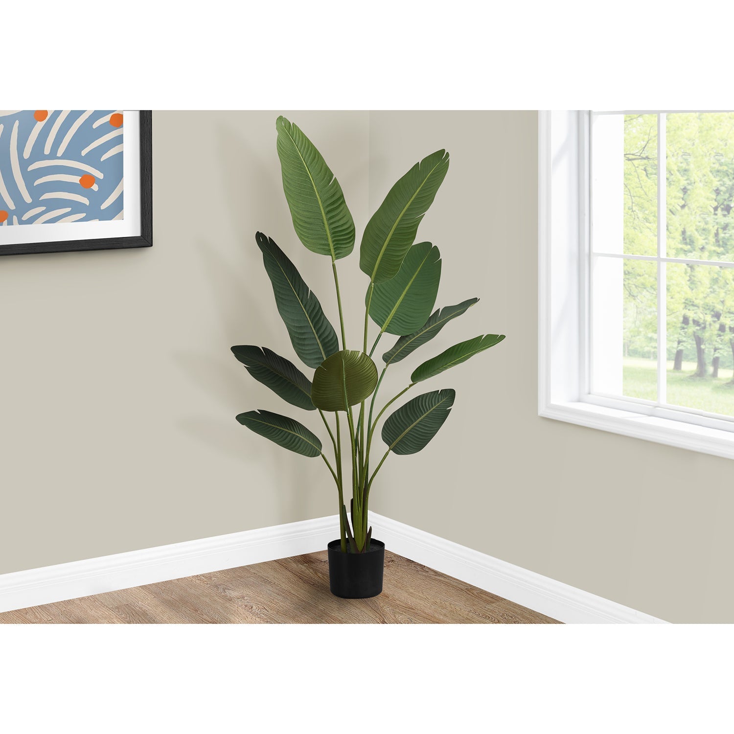 Monarch Specialties I 9570 - Plante Artificielle, 60" De Haut, Arbre Oiseau Du Paradis, Intérieur, Faux, Faux, Étage, Verdure, Mis En Pot, Décoratif, Feuilles Vertes, Pot Noir - Simple Boutique