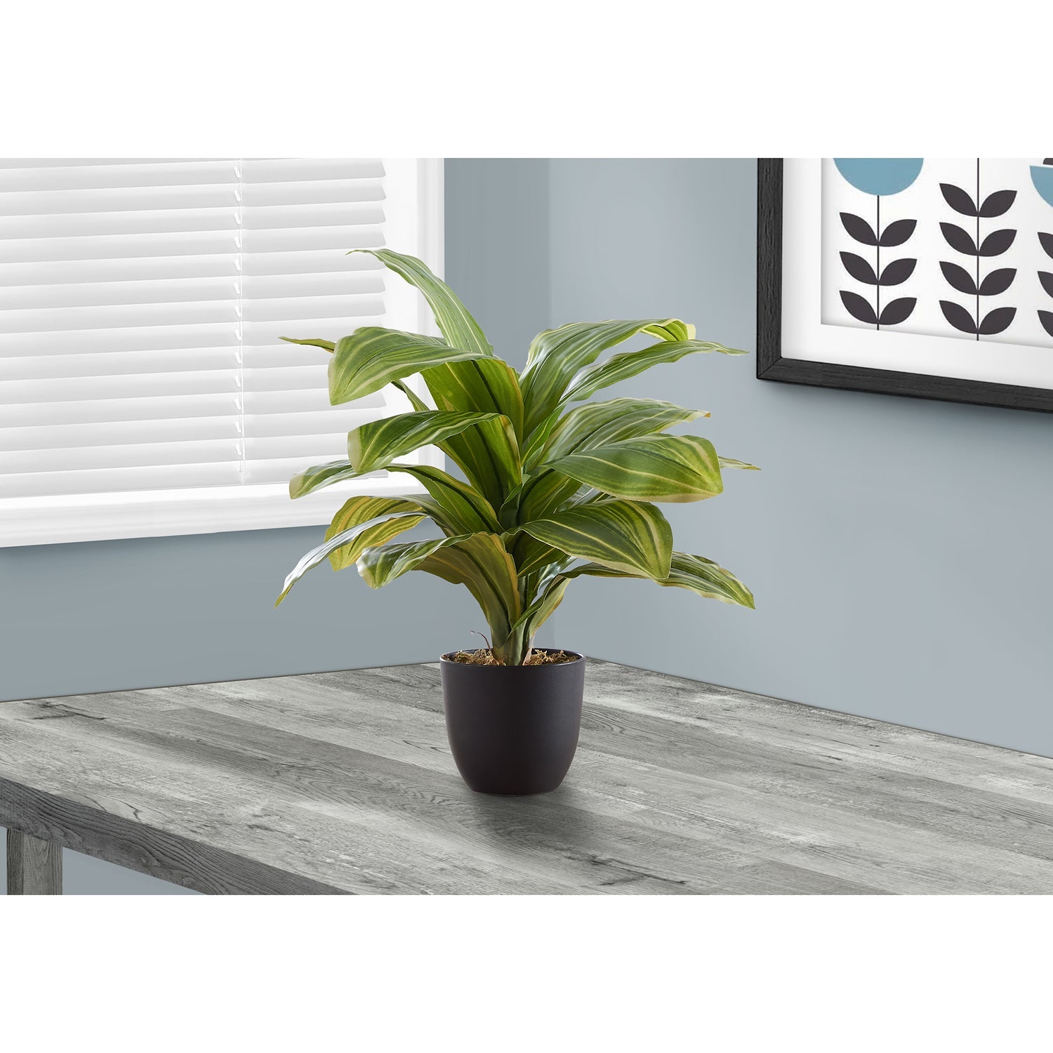 Monarch Specialties I 9573 - Plante Artificielle, 17" De Haut, Dracaena, Intérieur, Faux, Faux, Tableau, Verdure, Mis En Pot, Vraie Touche, Décoratif, Feuilles Vertes, Pot Noir - Simple Boutique