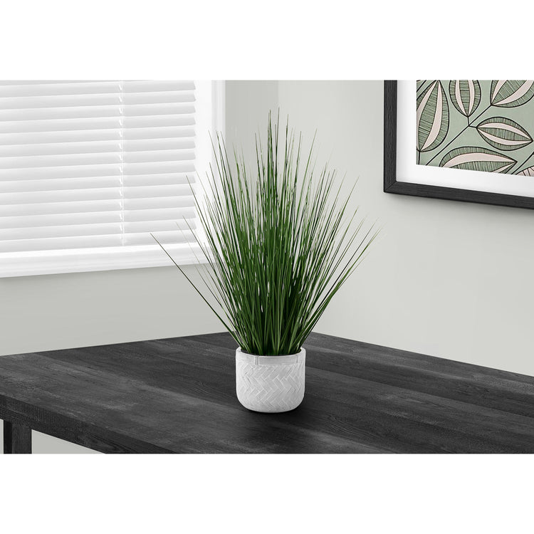 Monarch Specialties I 9574 - Plante Artificielle, 21" De Haut, Gazon, Intérieur, Faux, Faux, Tableau, Verdure, Mis En Pot, Vraie Touche, Décoratif, Herbe Verte, Pot Blanc - Simple Boutique