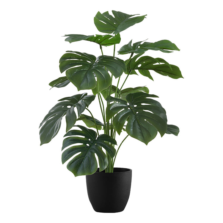 Monarch Specialties I 9576 - Plante Artificielle, 24" De Haut, Monstera, Intérieur, Faux, Faux, Tableau, Verdure, Mis En Pot, Vraie Touche, Décoratif, Feuilles Vertes, Pot Noir - Simple Boutique