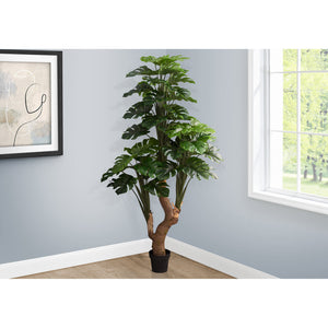 Monarch Specialties I 9596 - Plante Artificielle, 83" De Hauteur, Arbre Monstera, Mis En Pot, Touche Réelle, Feuilles Vertes, Pot Noir - Simple Boutique