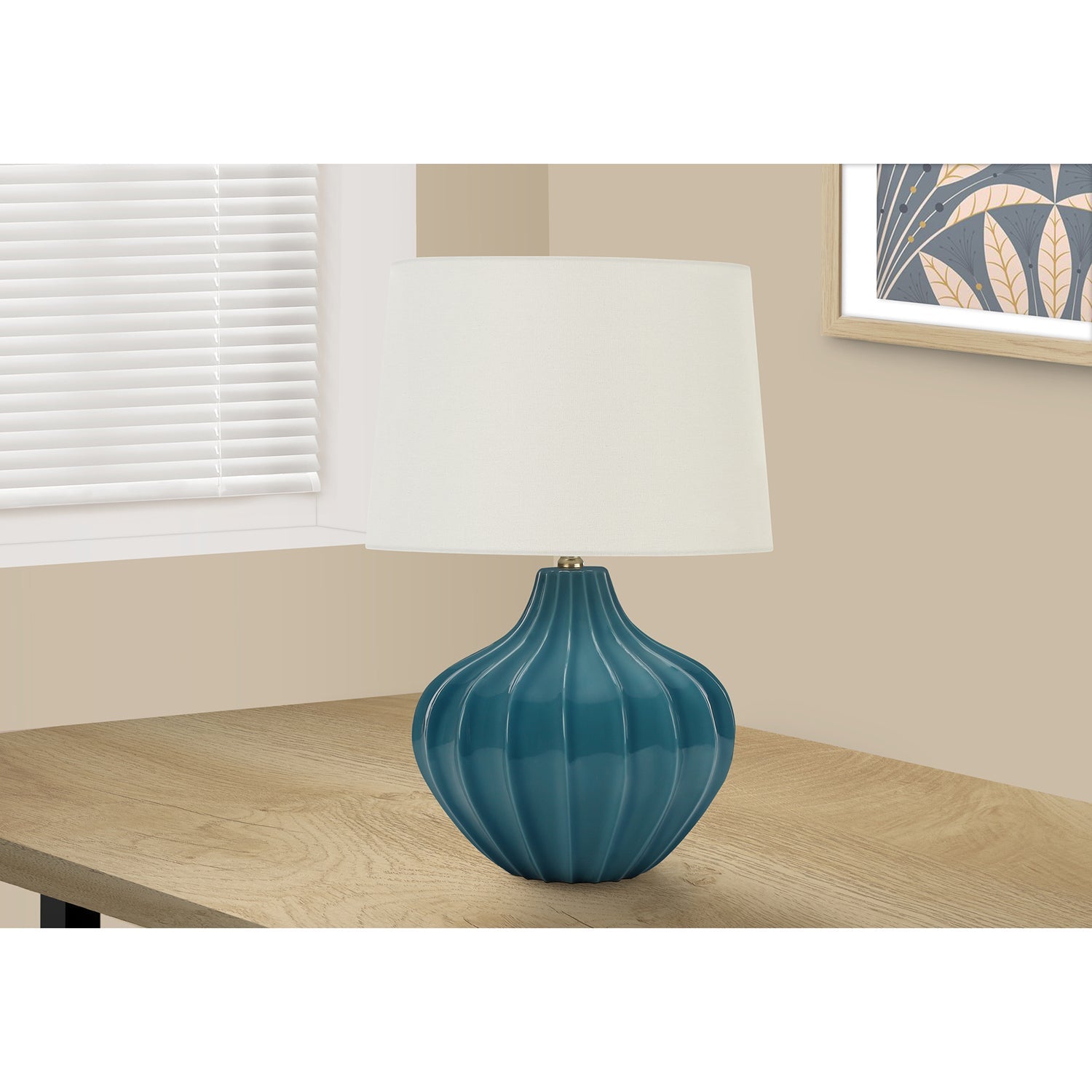 Monarch Specialties I 9612 - Luminaire, 24"H, Lampe De Table, Céramique Bleu, Abat-jour Ivoire / Crème, Transitionnel - Simple Boutique