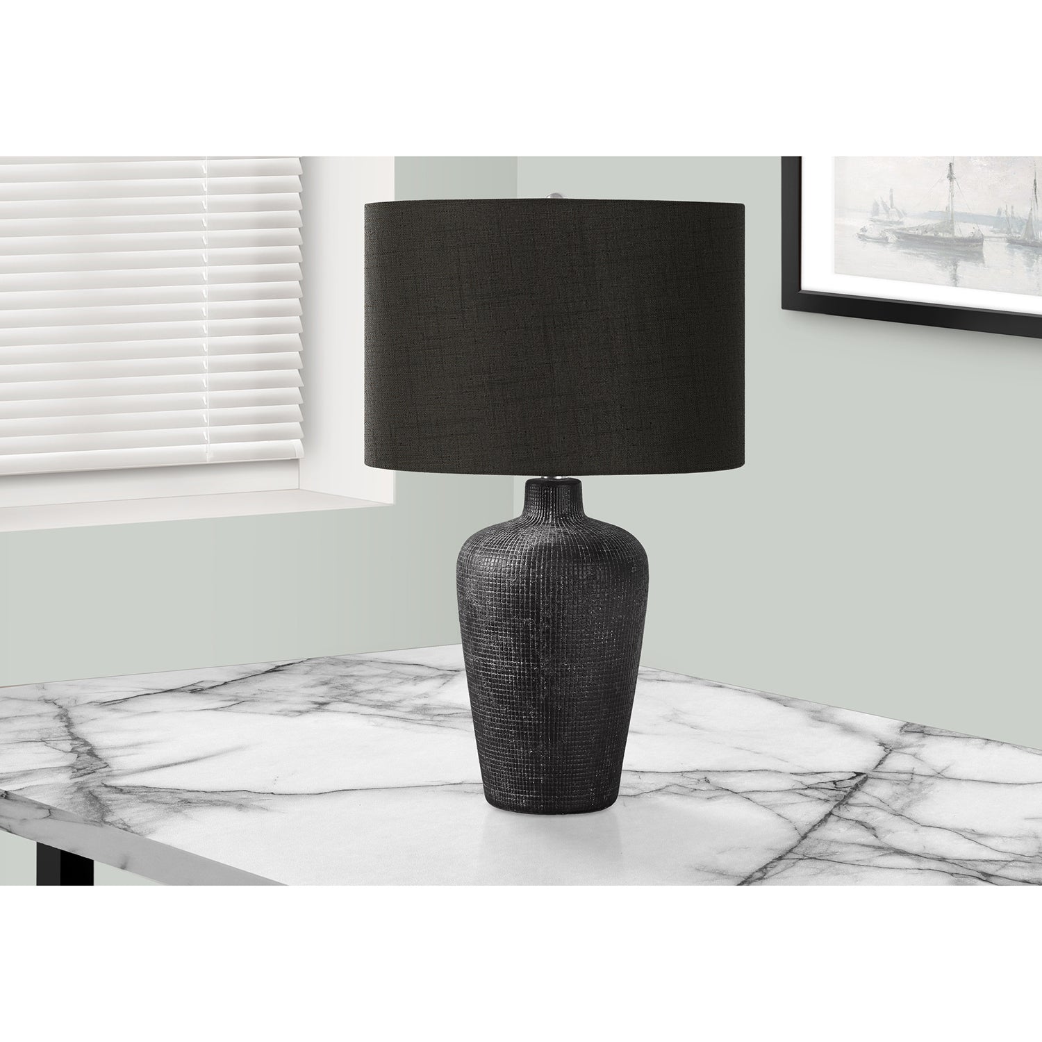 Monarch Specialties I 9621 - Luminaire, Lampe De Table, 24"H, Céramique Noir, Abat-jour Noire, Contemporain - Simple Boutique