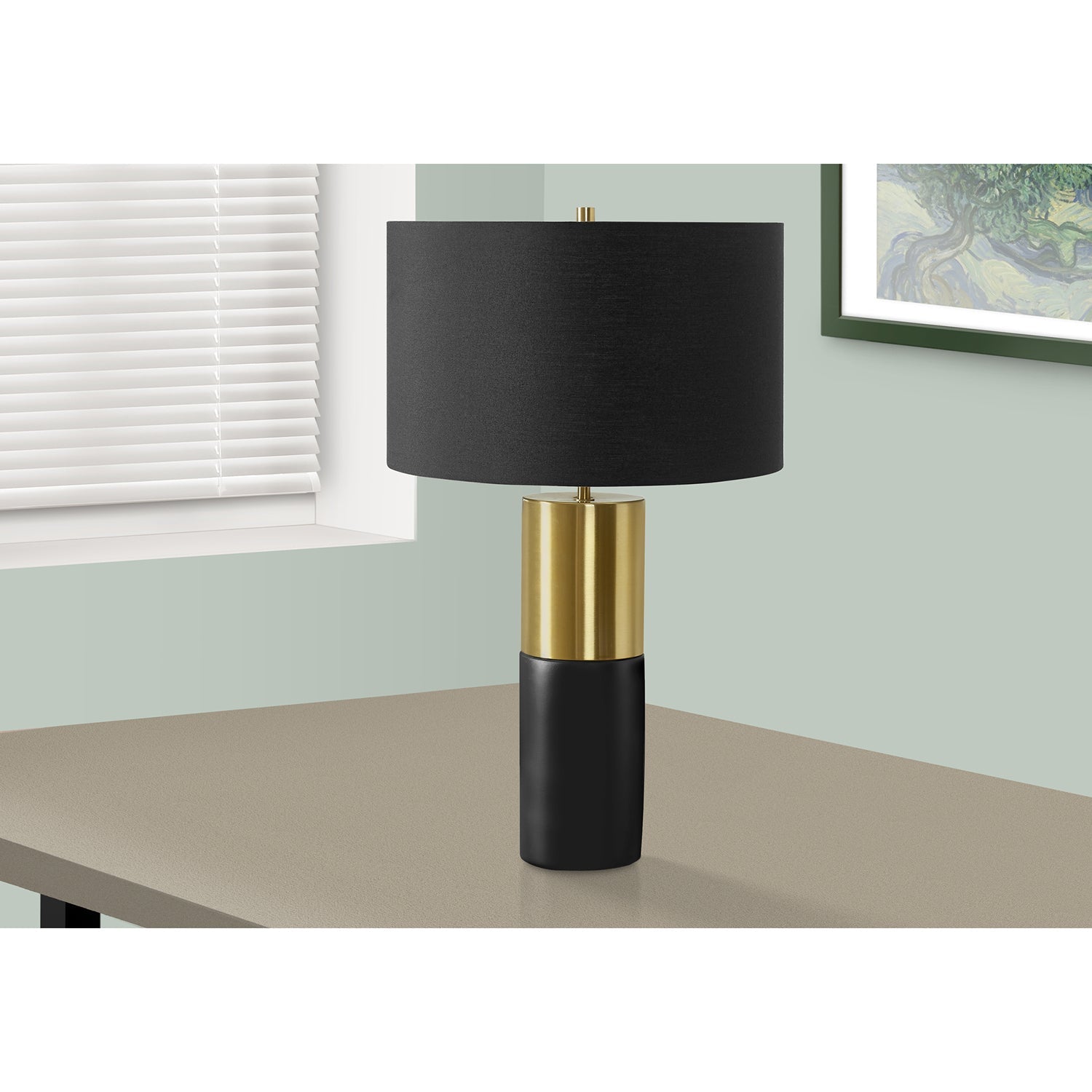 Monarch Specialties I 9629 - Luminaire, 25"H, Lampe De Table, Béton Noir, Abat-Jour Noir, Contemporain - Simple Boutique
