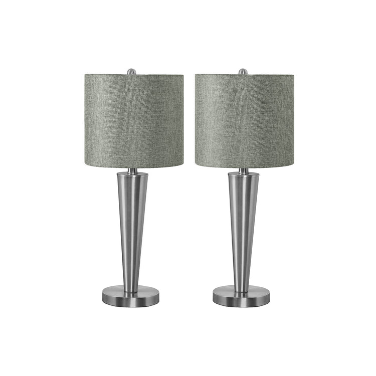 Monarch Specialties I 9642 - Luminaire, Ensemble De 2, 24"H, Lampe De Table, Nickel , Abat-jour Gris, Contemporain - Simple Boutique